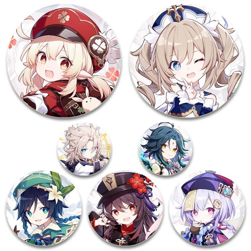 

58 мм аниме броши Genshin Impact Badge на рюкзаке Hutao Xiao Kazuha Gorou значок булавки DIY сумка для одежды ювелирные аксессуары подарки