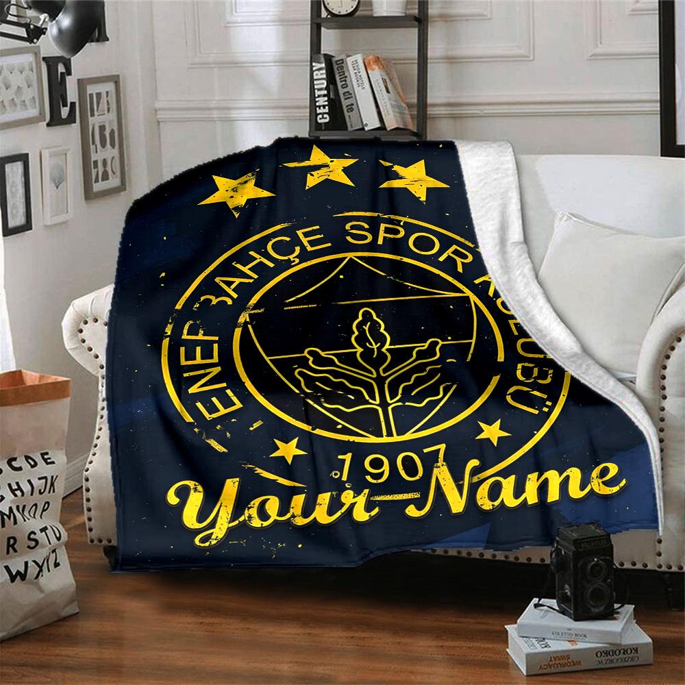 1pc Fenerbahçe Spor Kulübü Blanket with Custom Name, Gift, for Men and Women, Soft Blanket, Good for Sofa Bed Couch Travel, Lightweight Flannel Blanke
