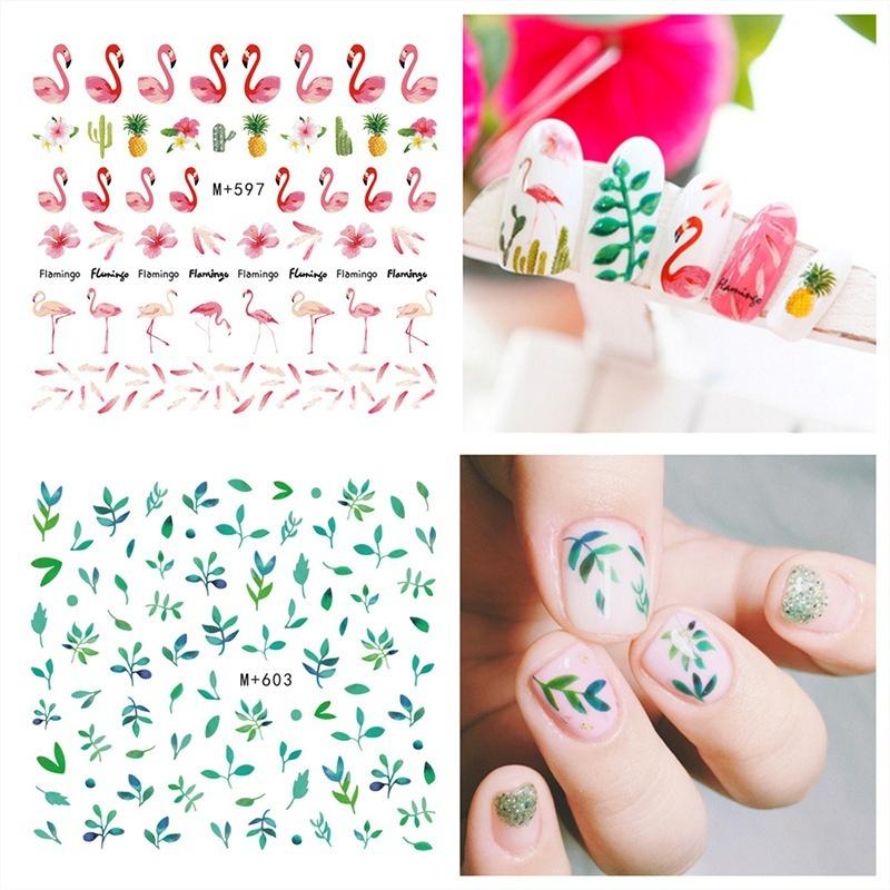 5 Sheets Summer Style Nail Water Decals Gradient Tropical Flamingo Stickers Fruit Watermeleon Nail A