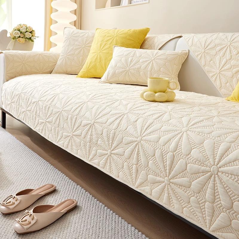 Cream Style Sofa Cushion Four Seasons Universal Non-Slip Fabric Cushion Simple Modern Washed Cotton Sofa Cover Cover Cloth
