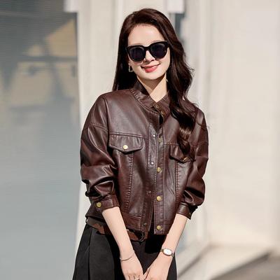 Modische Lokomotive Kleidung Lederjacke Top Damen Kurz Frühling und Herbst Hohe Taille Skinny Weiche Lederjacke