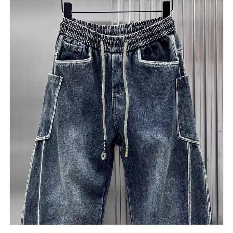 New 2026 thickened men's jeans, loose straight casual wide-leg pants