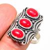 Natural Italian Red Coral Gemstone 925 Sterling Silver Jewelry Ring Size 11 AR-16756