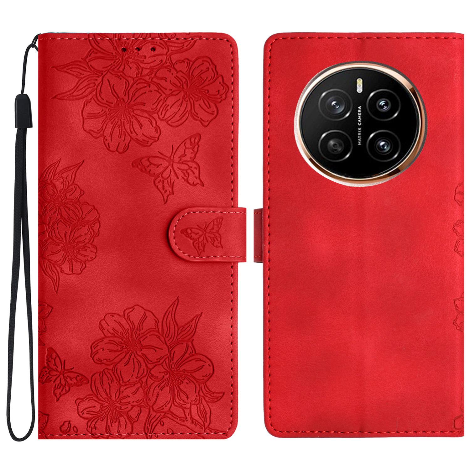 

For Honor Magic7 Pro 5G Case Butterfly Flower Pattern Skin-Touch Leather Phone Cover B
