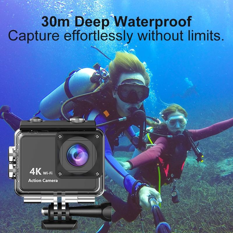 4K Ultra HD Action Camera with WiFi 30M Waterproof Sport Camera 2.0" Screen 900mAh Battery for Outdoor Cycling Diving Vlog