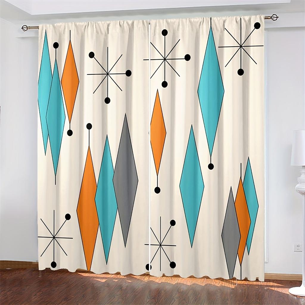 2PCS Minimalist Curtains, Geometric Diamond Atomic, Digital Print, Bedroom Living Room, Office, Kitchen, Window Drapes