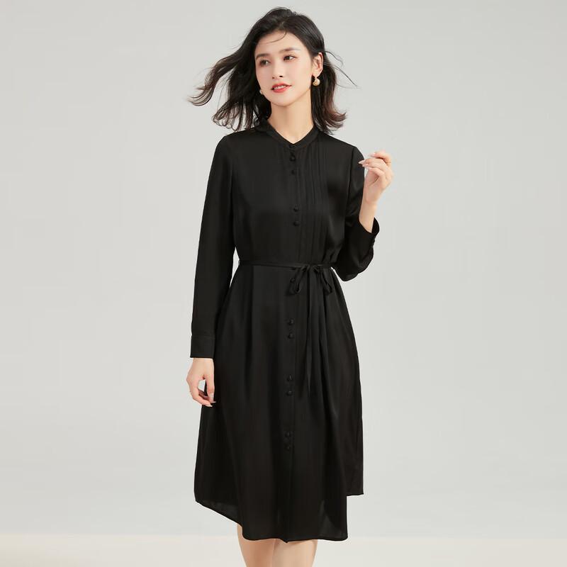 

Jinjv Women s Mulberry Silk Pleated Midi Shirt Dress 3XL