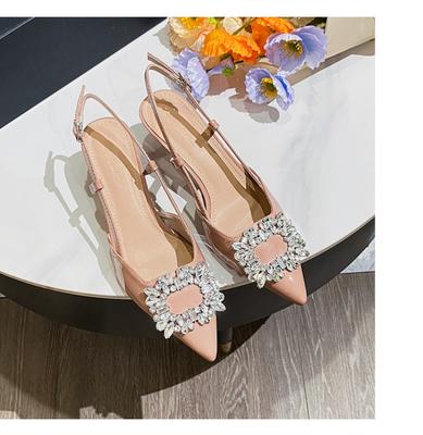 Fashion French Sandals for Women Summer 2025 Diamond Pointed Toe Slim High Heels Ladies Shoes Large Size Women's Sandals 41 42 43