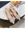 Fashion French Sandals for Women Summer 2025 Diamond Pointed Toe Slim High Heels Ladies Shoes Large Size Women's Sandals 41 42 43