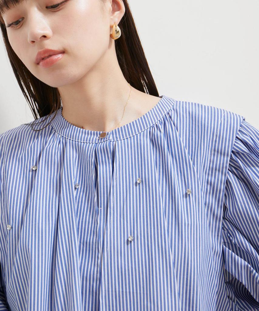 Washable Rhinestone Shirt Tunic Sax [BIS] Blouse, Women's, (48)