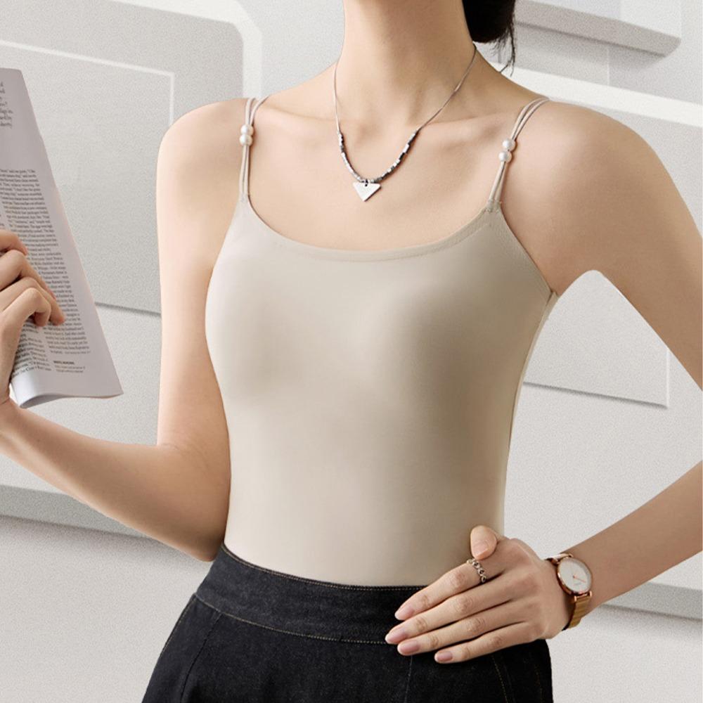 Pearl Strap Camis Women Solid Color U Neck Crop Tops Fashion Padded Tube Top Female Sleeveless Camisole