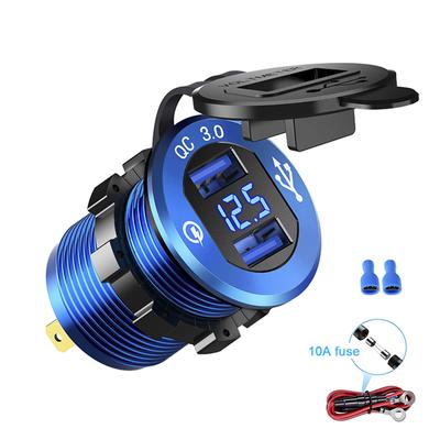 Quick Charge 3.0 Duální USB nabíječka do auta Rychlá nabíjecí zásuvka hliníková zásuvka s LED voltmetrem pro 12V 24V autoloď