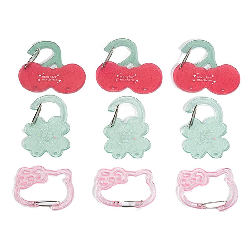 1 Piece Cute Transparent Acrylic Cat Leaf Cherry Hollow Out Climbing Buckle Keychain Sweet Doll Bag Pendant  Accessories