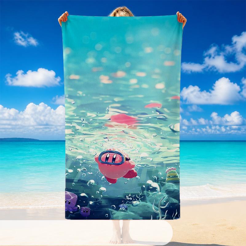 Quick Dry Beach Towel Kirby Pattern, Lightweight Absorbent Towel for Pool Beach Vacation Use