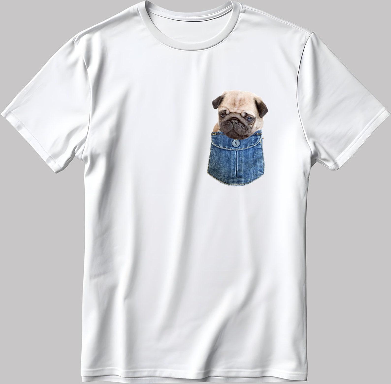 Pug in Pocket T-Shirt - Unisex Cotton Tee K861 XL