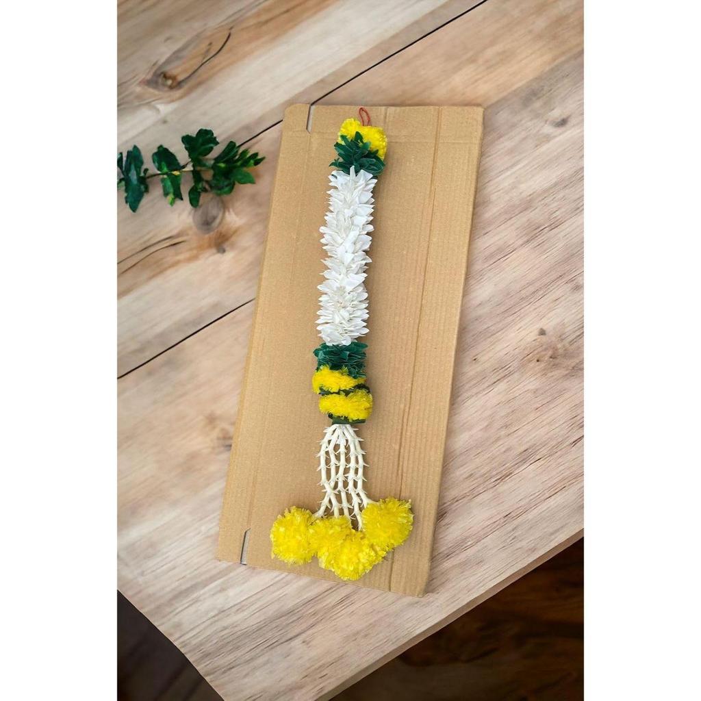 Handmade Artificial Jasmine Gajra Marigold Garland Tassels & Bells Traditional Decor for Diwali/Wedding/Festivals (Gajra Latkan/2Ft/5pc)