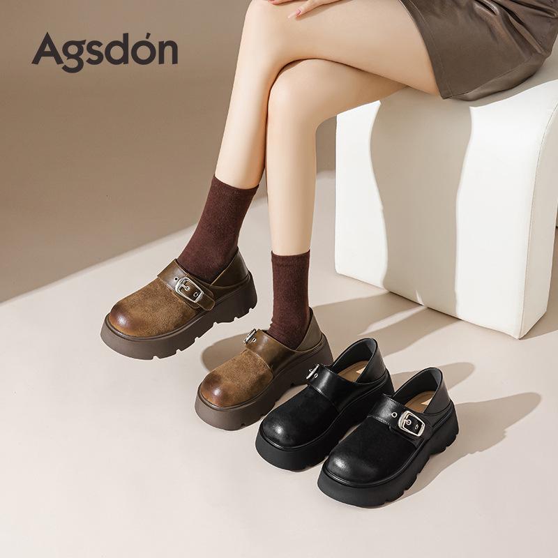 Augusden Women's Chunky Sole Brown Loafers: 2025 Summer British Style Soft Leather Two-Wear Shoes