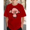 European Sizes Round Neck Boys Clothing Casual Trendy Cartoon Pig Picking Nose Pattern T - Shirt Kids Wear for Boys Street Style Casual Wear