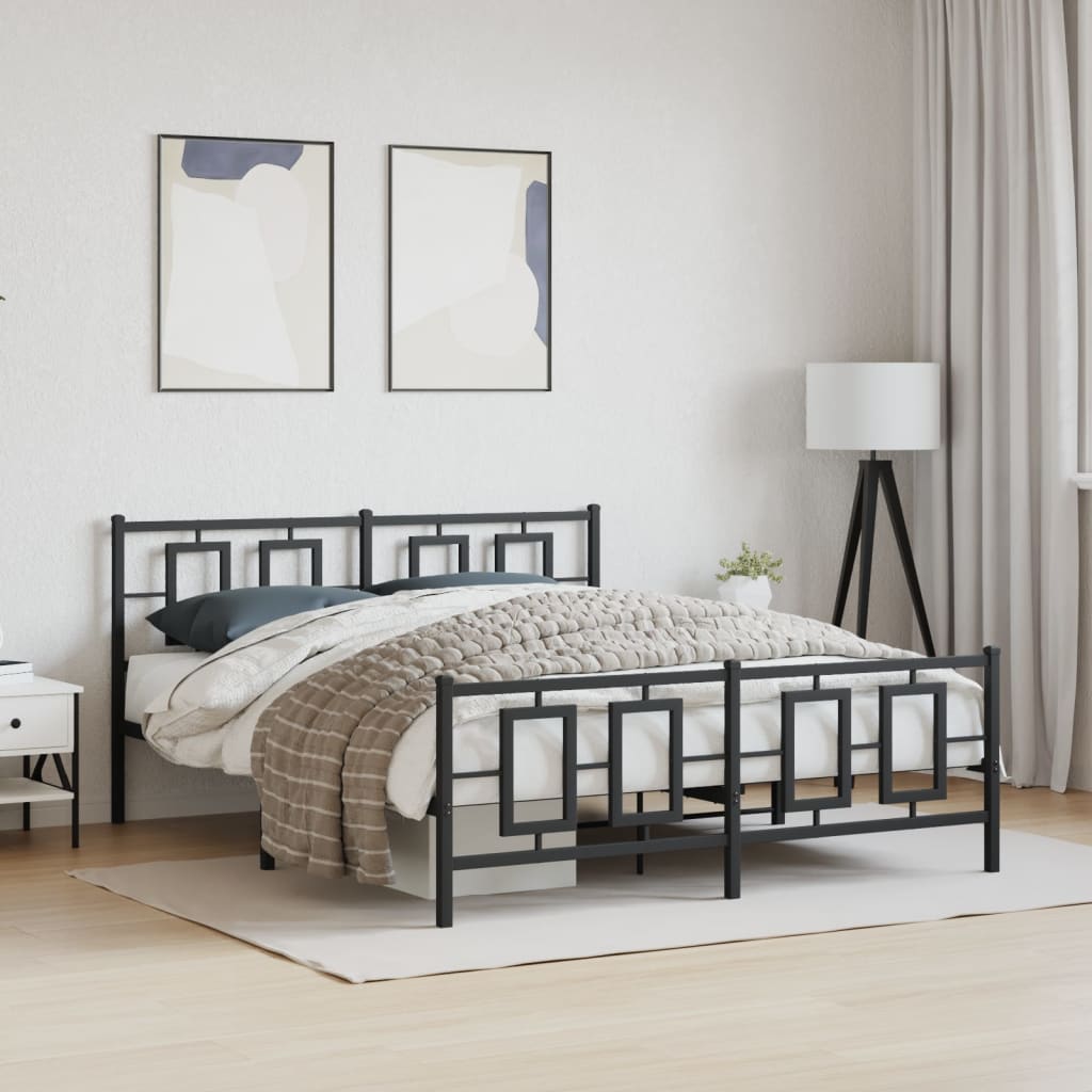 Metal Bed Frame with Headboard and Footboard Black 150x200 Cm