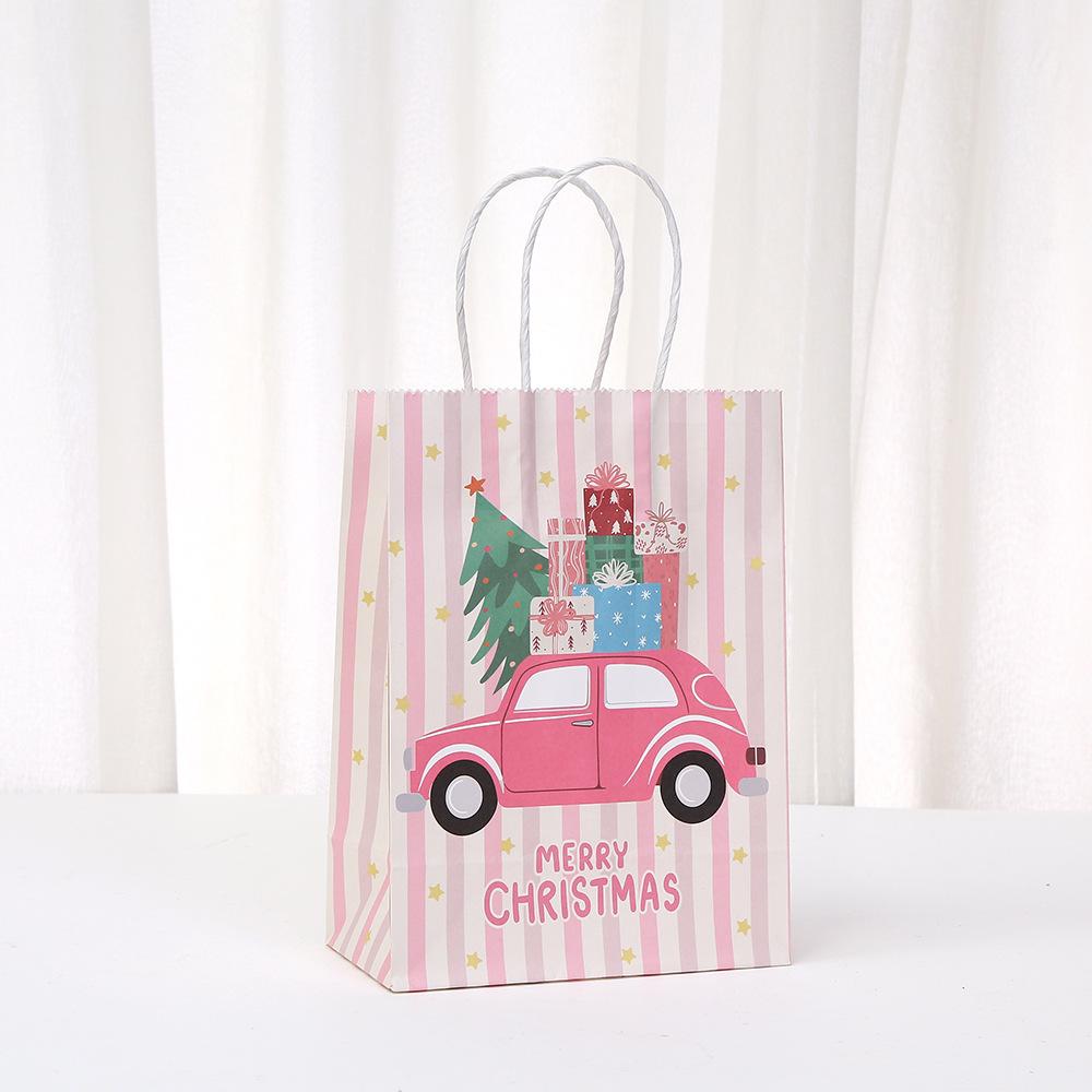 12/30pcs Pink Christmas Paper Tote Bags Thank You Gift Bags for Party Favors Retail Packaging