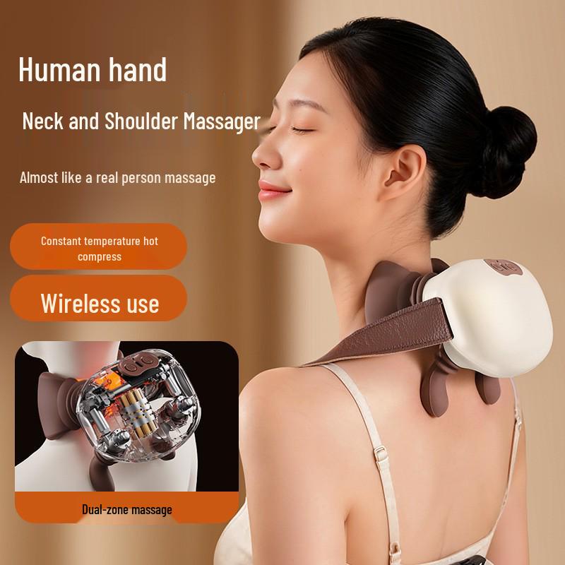 Cross-Border Hot Selling Neck & Shoulder Massager with Cervical Spine Support, Heating & Kneading Trapezius, Mini Neck Massager Gift