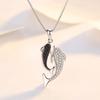 Real 925 Silver Jewelry Crystal Dolphin Box Chain Pendants&Necklaces for Women Solid -silver Choker Necklace