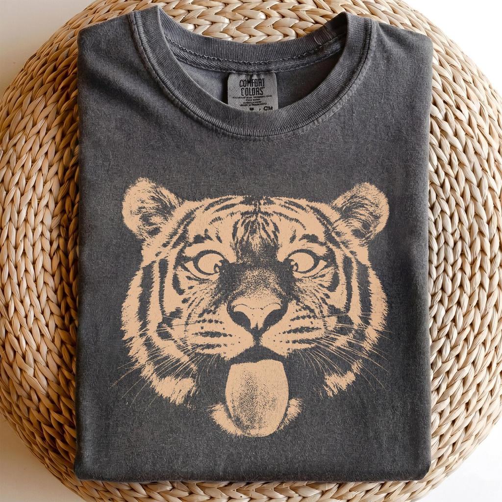 Distressed Tiger Face Graphic Tee, Vintage Wild Animal Shirt and kids tshirt, Retro Comfort Colors T-Shirt and kids tshirt