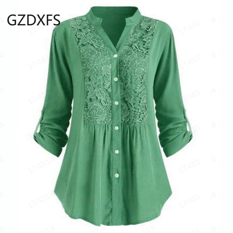New Women's Long Sleeve V-Neck Shirt Large Lace Shirt