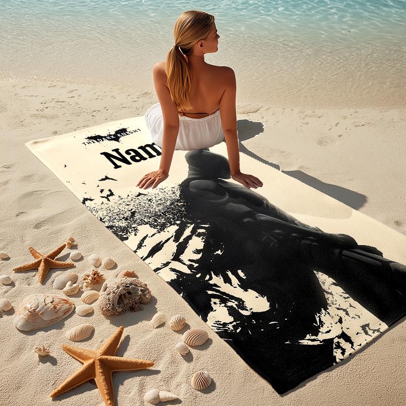 Custom Name Batman Cityscape Stylish Digital Printing Beach Towel Quick‑Drying Absorbent Blanket for Beach Pool Gym Travel
