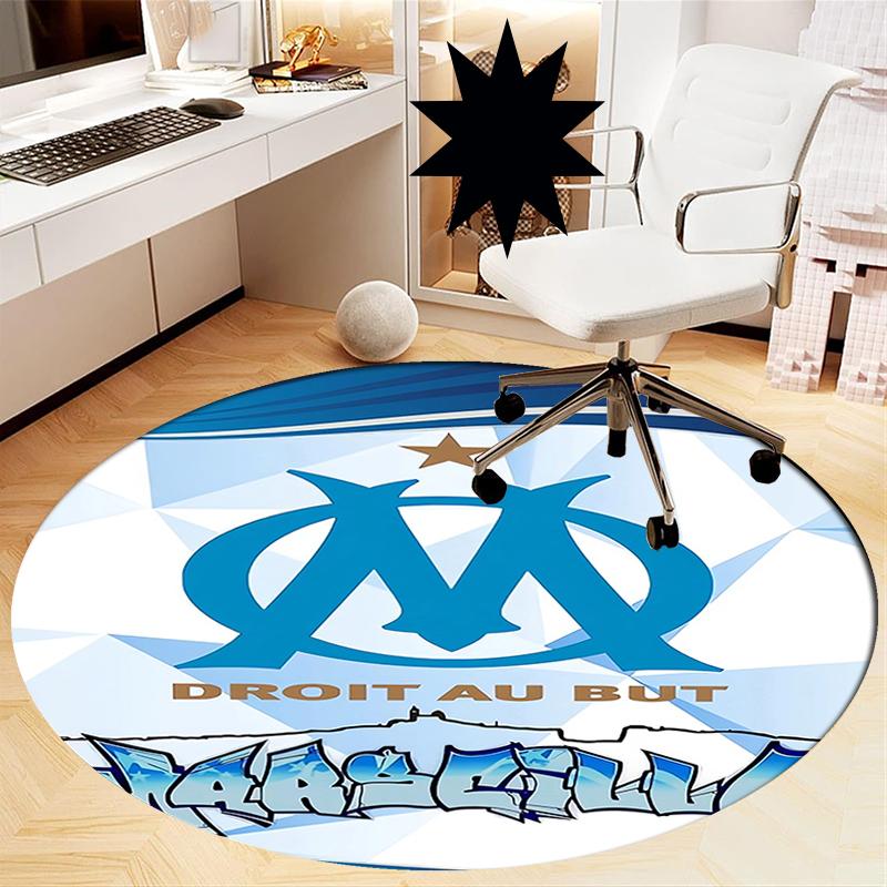 Olympique de Marseille Printed Round Rug Carpet Chair Rug Area Rug Entryway Doormats,for Office Chair Living Room Bedroom Kitchen Room.