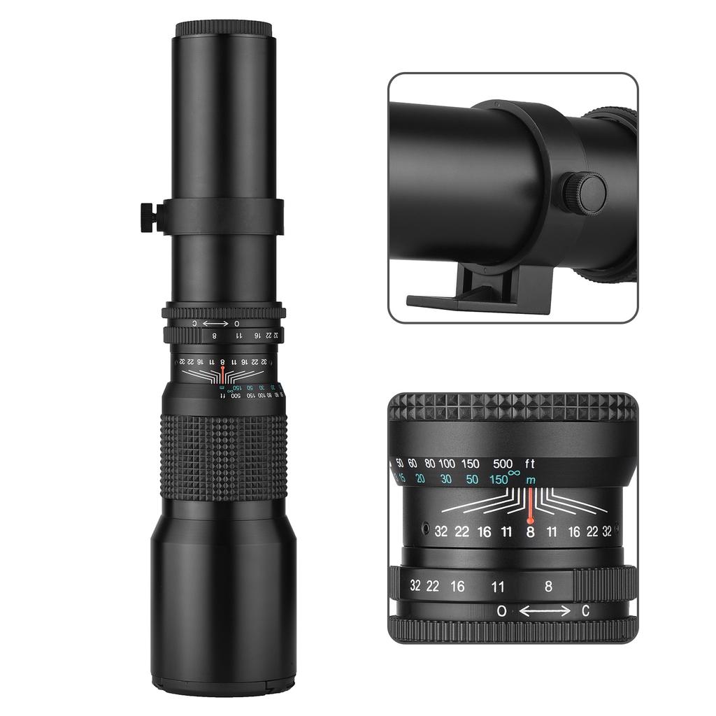Super Telephoto Lens, 500mm Manual Zoom F8.0-F32 Aperture with Tripod Mount and T-Mount to NEX E-Mount Adapter   for A9    R  S  000  000  50