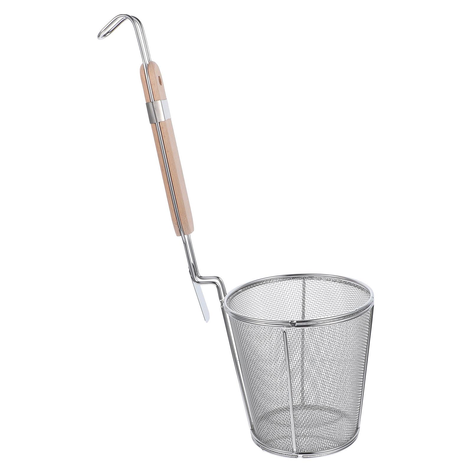 

1pc Stainless Steel Noodle Colander Mesh Strainer Spoon Long Wooden Handle Hanging Hook Lightweight Kitchen Gadget For 37X12X12CM
