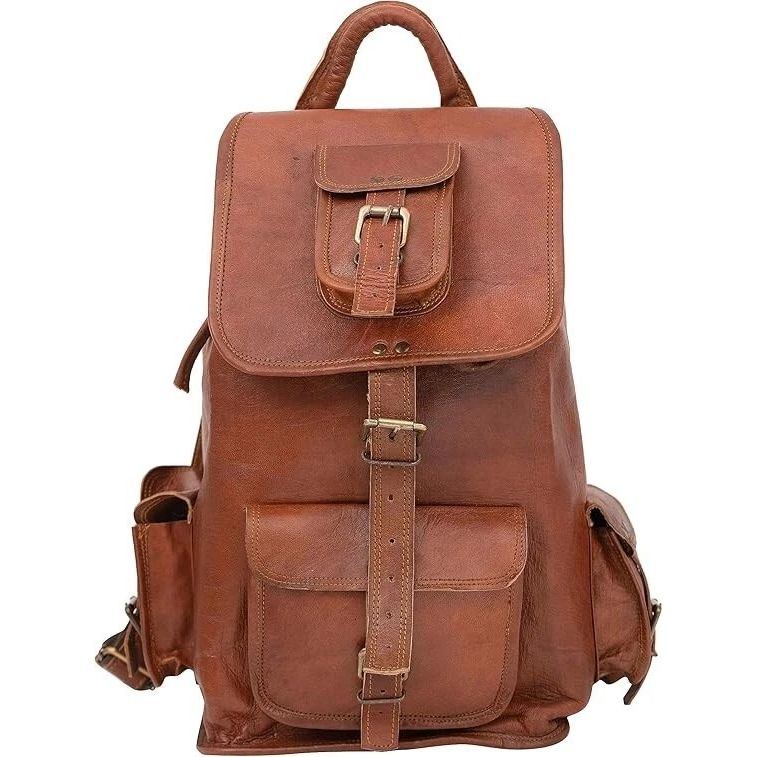 Leather Bag Backpack Rucksack 16'' New Travel Brown Real Genuine Men's Vintage