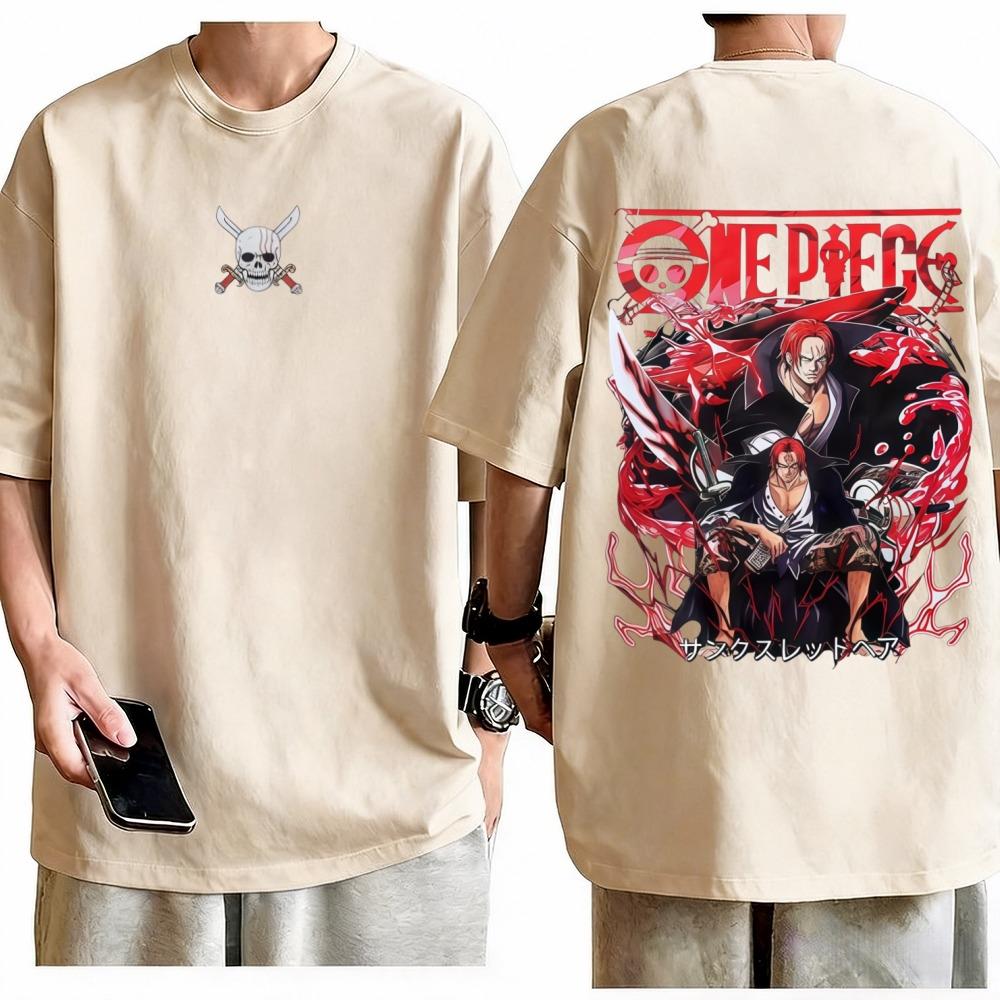 

One Piece Shanks TShirt Unisex Y2K Anime Graphic Print Pure Cotton Crew Neck Casual High Street Fashion Tops For Men Women 2XL