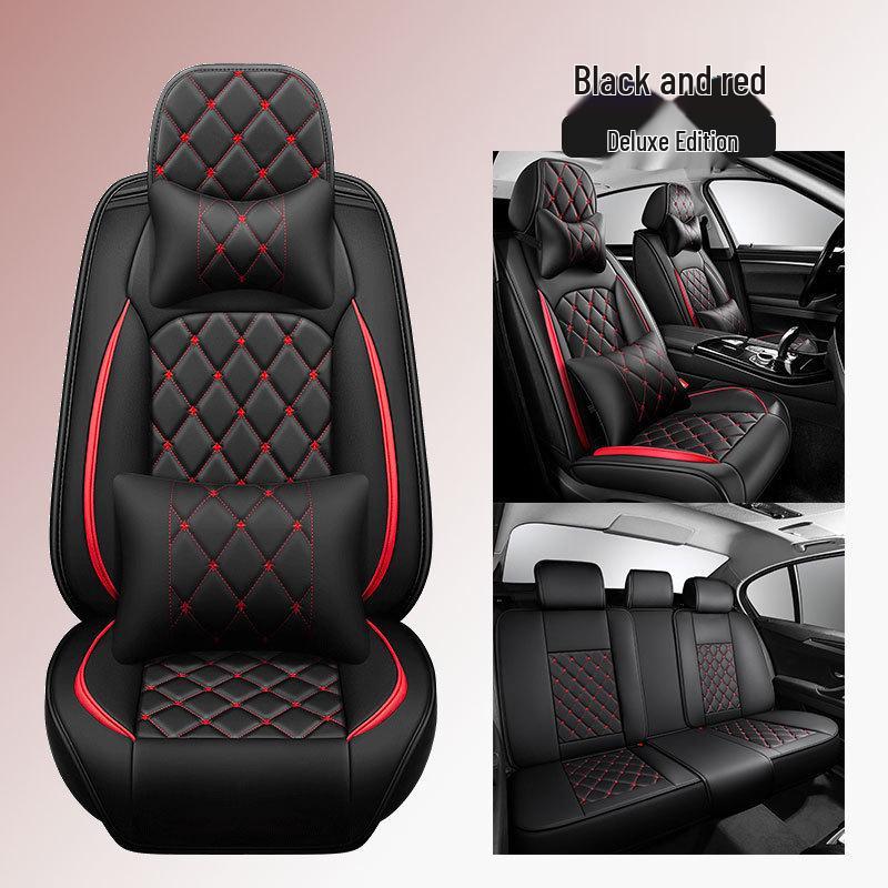 2022 Korona Uniwersalna Skórzana Poduszka na Fotel Samochodowy z Wzorem Diamentowym - Na Cały Rok, Pełne Pokrycie