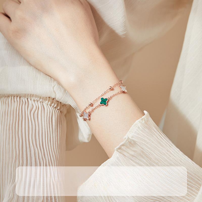 Four-leaf Clover Bracelet Women's Light Luxury Niche Exquisite New Double-layer Bracelet Birthday Gift for Girlfriend