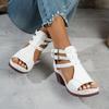 New Summer Mid-heel Sandals Large Size Thick Heel Rear Zipper Open-toed Sandals Women
