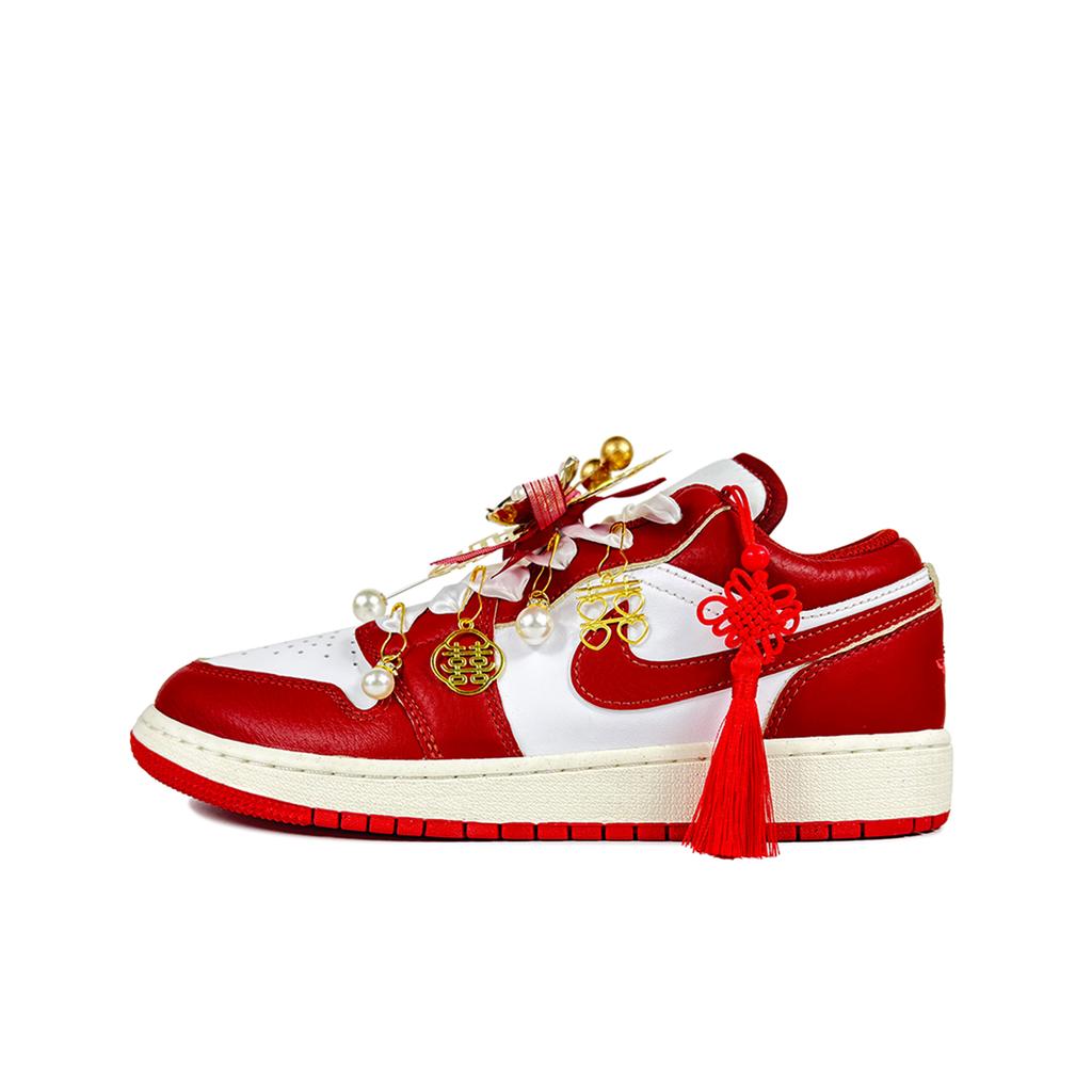 Jordan Air Jordan 1 Slip Resistant Abrasion Resistant Low top Vintage Basketball Shoes Unisex White Red Gold 553558-163(Team619-)