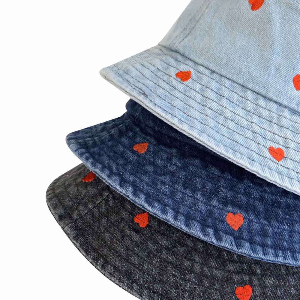 Emboridery Denim Bucket Hat Summer Travel Beach Sun Hats for Women Men Fresh and Cute Fisherman Hats Wholesale Señora