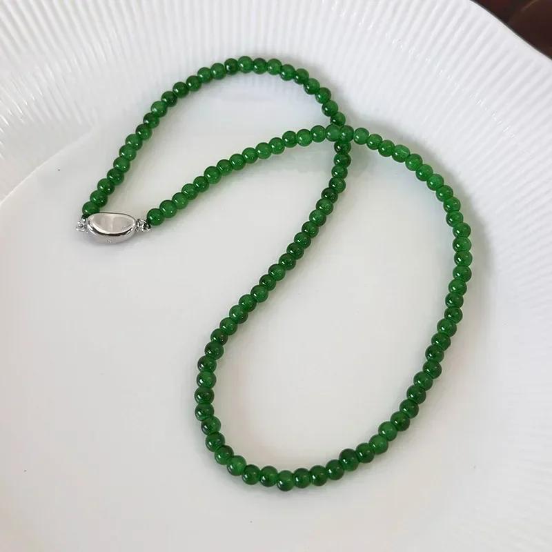 Minar 2026 New 4 6 8 10mm Green Color Glass Beads Strand Beaded Necklace for Women Female Silver Plated Toggle Clasp Chokers