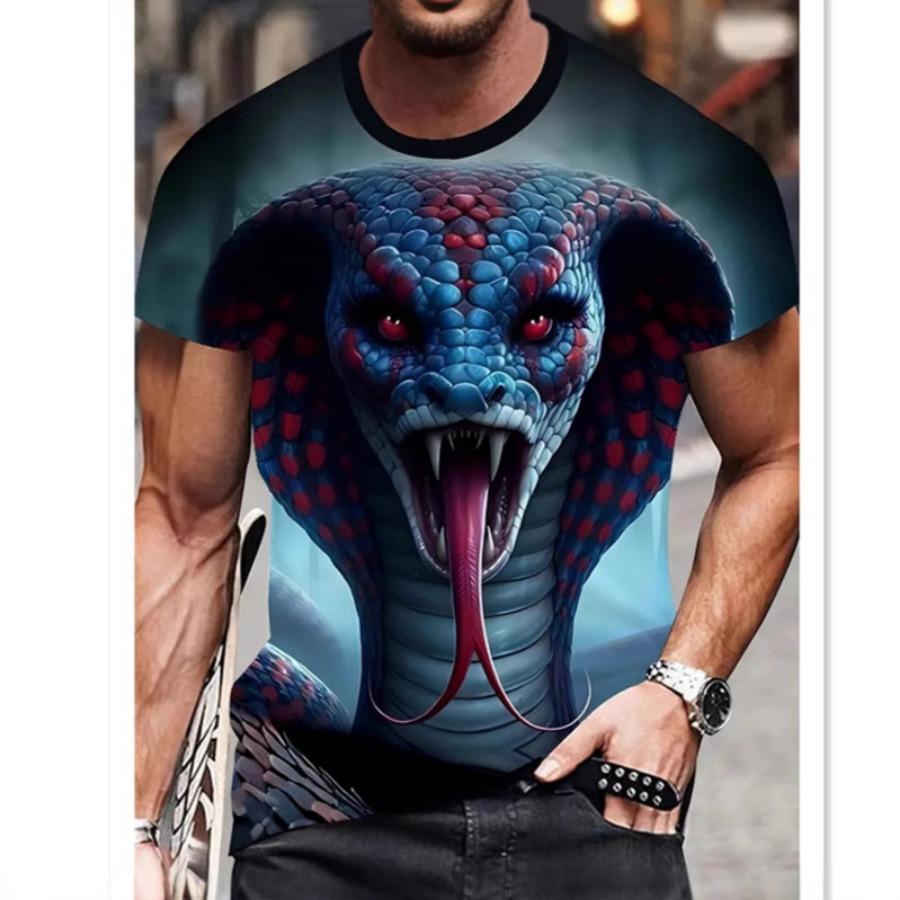 Men's T-Shirt Quick Drying Tops Summer Fashion Street Short Sleeve Tee Shirts Snake 3D Graphic Print Tees Oversized Male Clothing