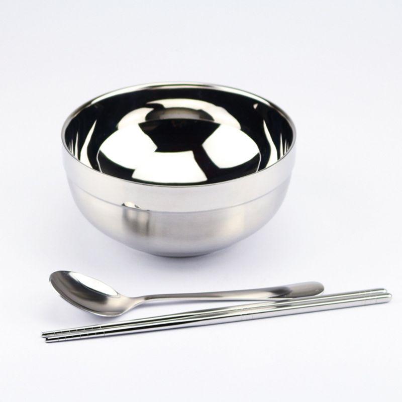 Eco-friendly Double Layer Anti-Rust Stainless Steel Classic Bowl Thermal Insulation Kitchen Flatware