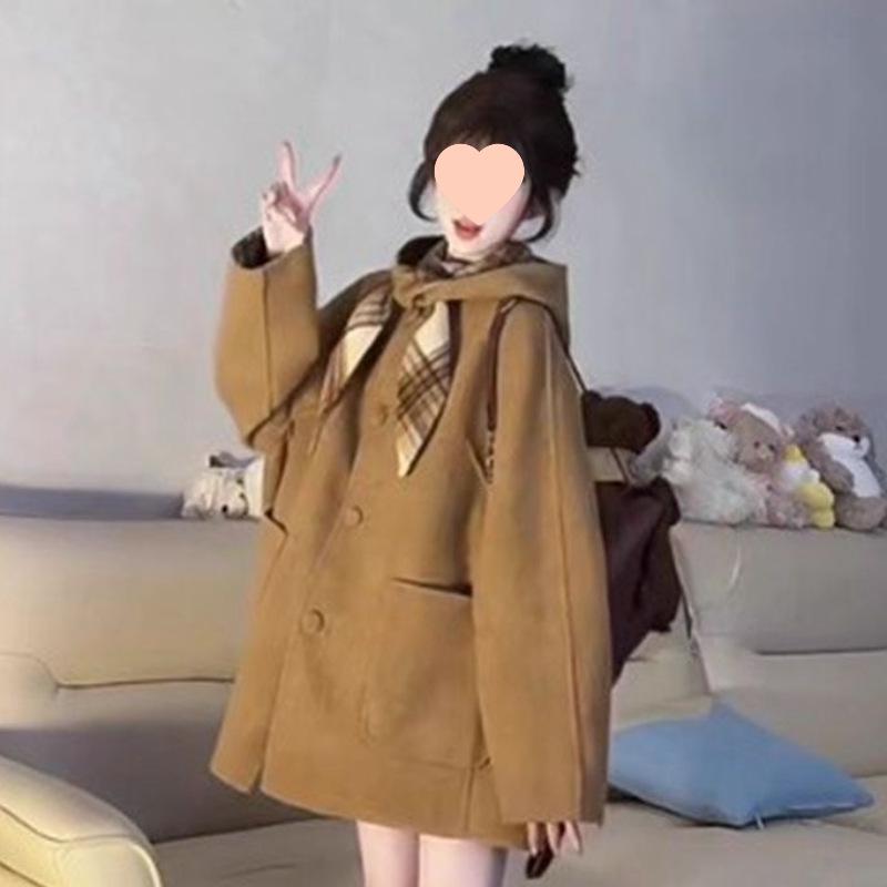 

Женский ретро-пальто с капюшоном из шерсти, высокого класса, для миниатюрных S