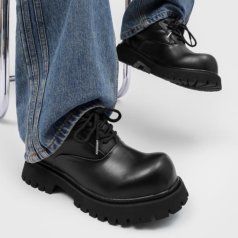 Men's Black derby leather shoes 38-46 Leisure luxury designer style Fashion party Outdoor thick soled height increasing shoes