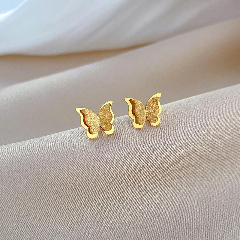 Butterfly Gold Foil Minimalist Stud Earrings Cold Men'S And Women'S Earrings Personality Temperament Banquet Earrings