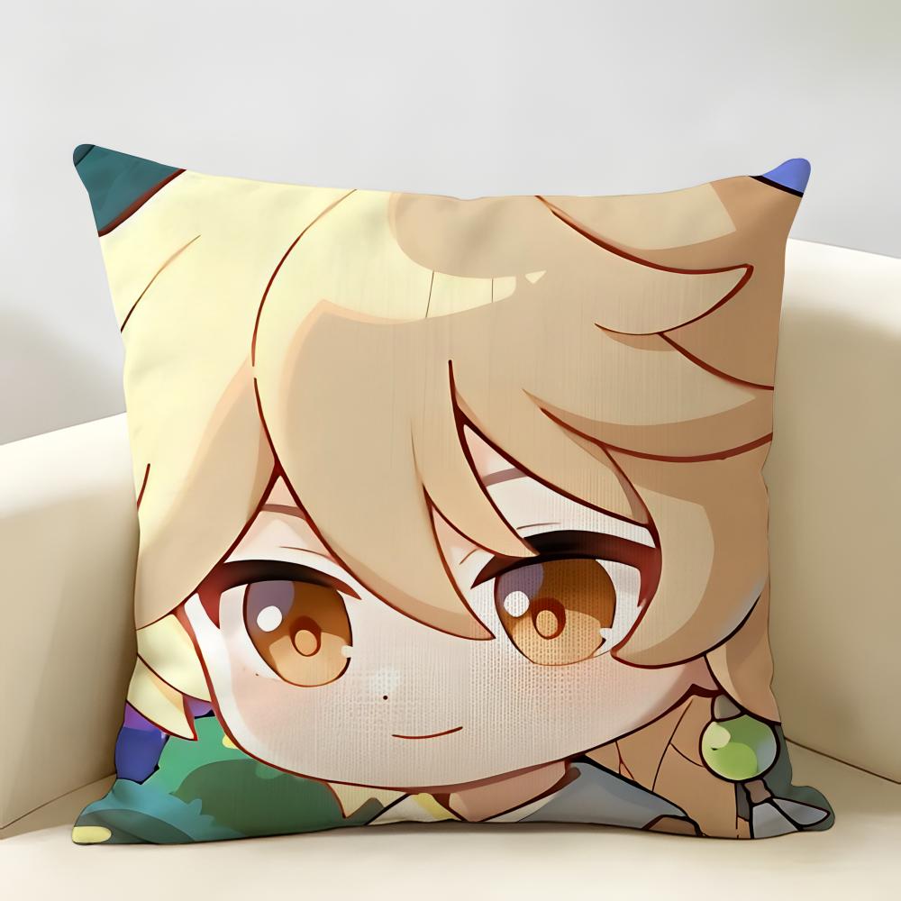 Aether Cute Genshin Game Cushion Cover Natural Linen Organic Fabric DoubleSided Printing Room Sofa Decor Pillow Case