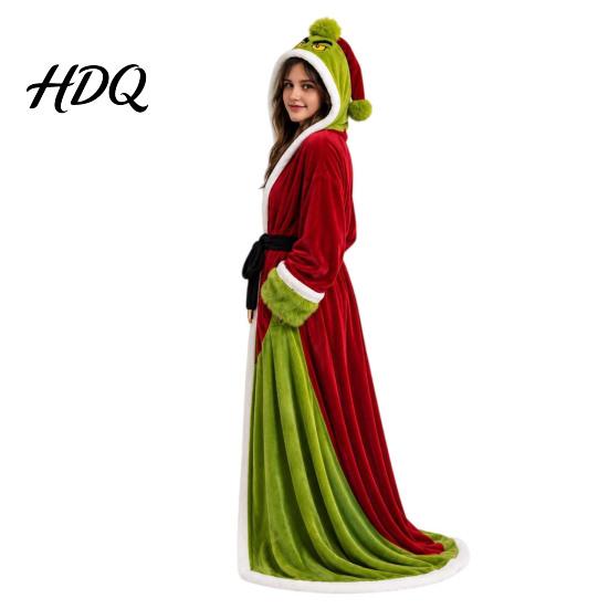 Christmas Theme Printed Wrap Hooded Heated Poncho Blanket Flannel Wearable USB Heating Cape Gift for Her on with Festive Print Cozy Winter