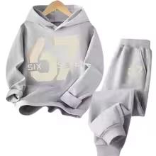 67 Chic Children's Hoodies Set 4-13Y Korean Streetwear Block Tracksuit Fashion Comfortable Kids Sweatshirt 2 Pcs Sets Pant Suit