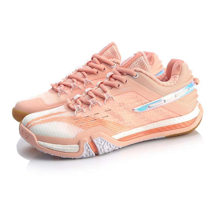 Li Ning Quick Start Saga 2020 Cushioning Slip Resistant Abrasion Resistant Low top Badminton Shoes Women's Orange Pink AYAQ008-2