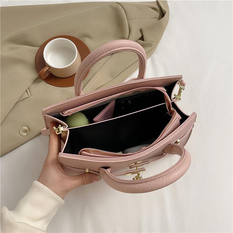 New High-end Lychee Pattern Small Lock Platinum Bag Portable Shoulder Oblique Span Trendy Women's Bag
